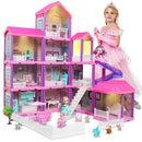 Freecat 36 inch Dollhouse with Slide,Dolls and 11 Rooms,Creative Dollhouse Toys Gift