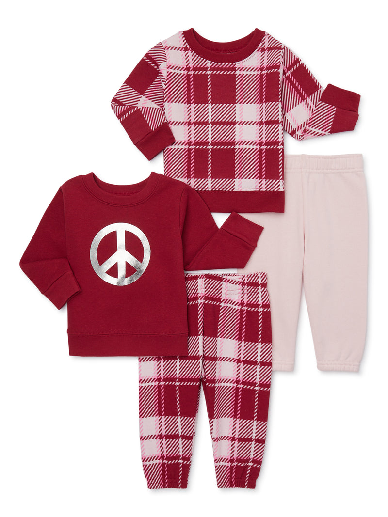 Garanimals Baby Girls’ Fleece Top and Jogger Pants Outfit Set, 4-Piece, Sizes 6M-24M