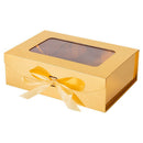 Gold Gift Box for Presents with Ribbon 10.8x7.5x3.5 Inches Clear Gift Box with Window Magnetic Closure Gift Boxes with Lids