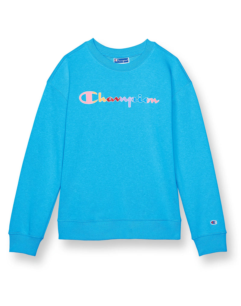 BIG GIRLS' FRENCH TERRY CREW, CLASSIC RAINBOW SCRIPT