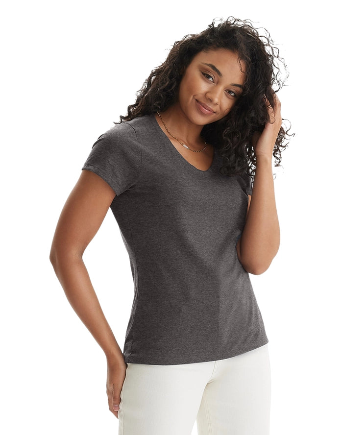 Hanes Women's Perfect-T Tri-Blend V-Neck T-Shirt Slate Heather