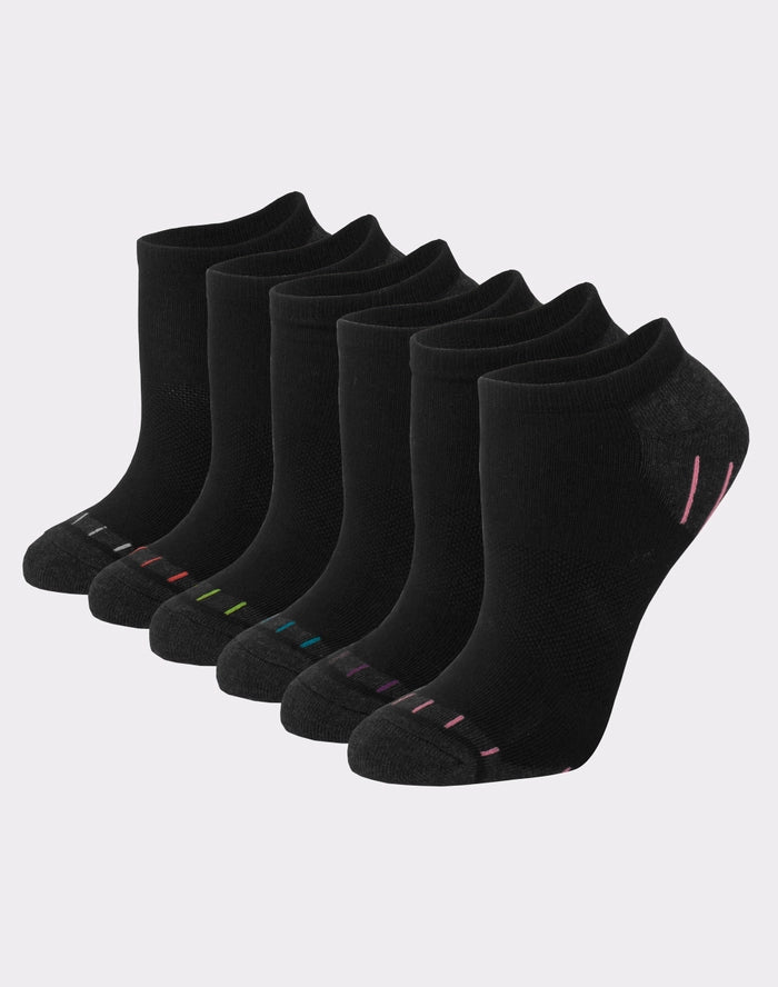 Hanes Comfort Fit Women's No-Show Socks, 6-Pairs Assorted Black/Grey 5-9