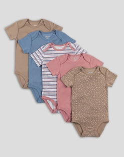 Hanes Flexy Baby Knit Short Sleeve Bodysuits, 4-Way Stretch, Boys & Girls, 5-Pack