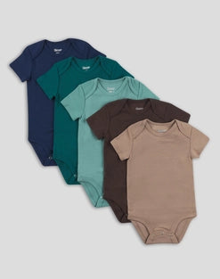 Hanes Flexy Baby Knit Short Sleeve Bodysuits, 4-Way Stretch, Boys & Girls, 5-Pack