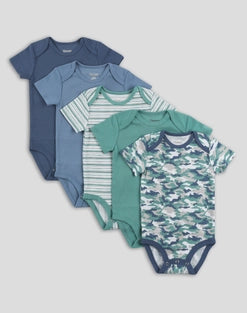 Hanes Flexy Baby Knit Short Sleeve Bodysuits, 4-Way Stretch, Boys & Girls, 5-Pack