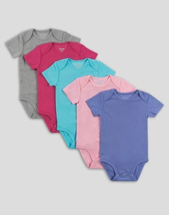 Hanes Flexy Baby Knit Short Sleeve Bodysuits, 4-Way Stretch, Boys & Girls, 5-Pack