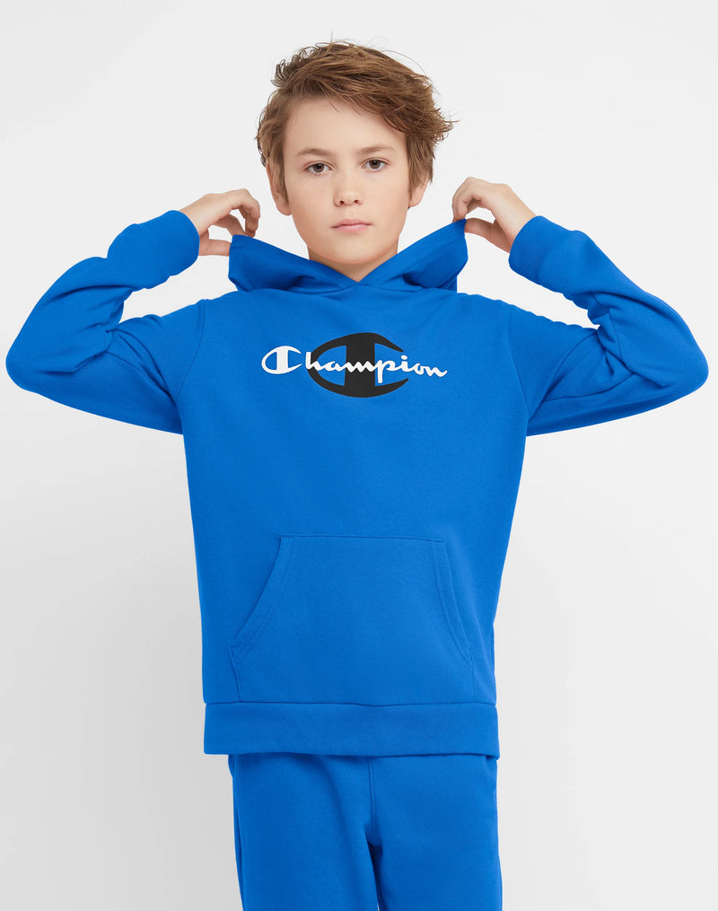 BIG KIDS' FRENCH TERRY GRAPHIC BOYS' HOODIE, CLASSIC SCRIPT & C