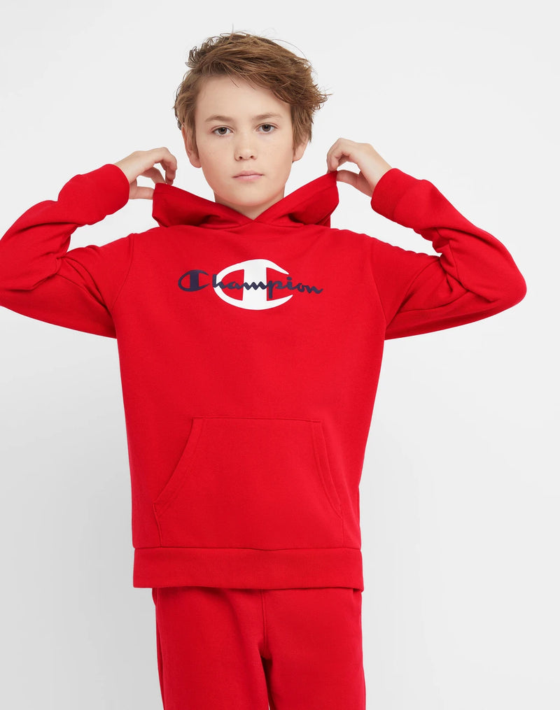 BIG KIDS' FRENCH TERRY GRAPHIC BOYS' HOODIE, CLASSIC SCRIPT & C