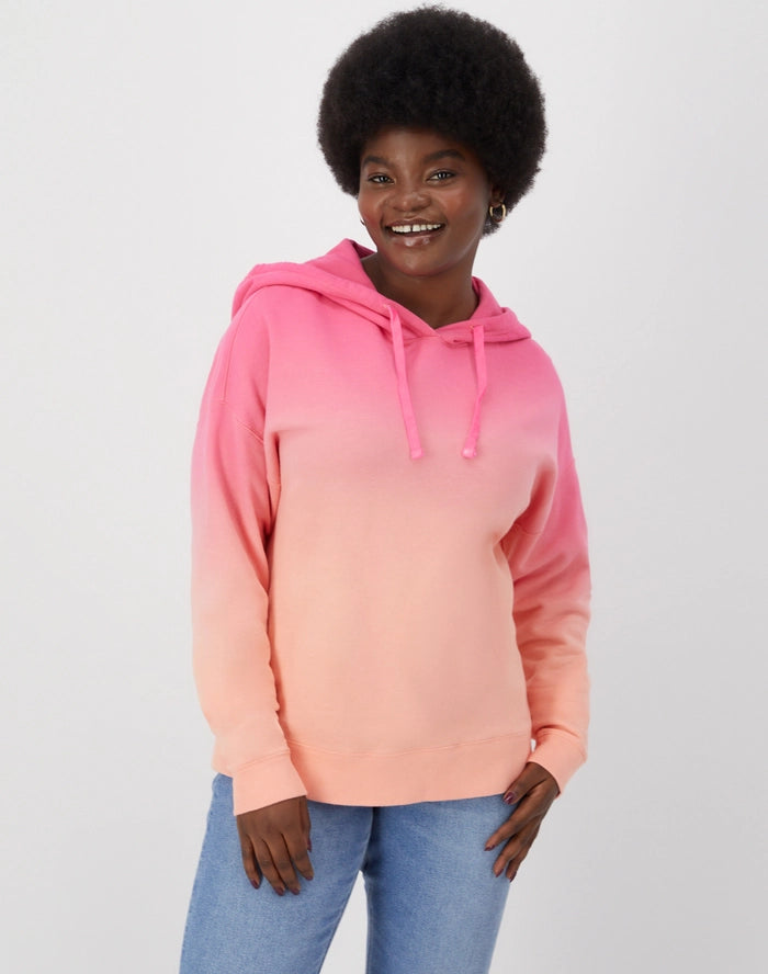 Hanes Women's Garment Dyed Fleece Hoodie, Ombre Dye Pink Sunset