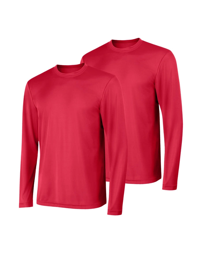 Hanes Sport Cool DRI Men's Performance Long Sleeve T-Shirt, Value 2-Pack Deep Red