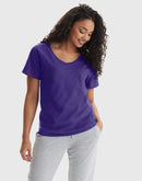 Hanes Perfect-T Women's V-Neck Cotton T-Shirt Purple
