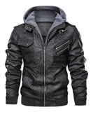Hood Crew Men's Pu Faux Leather Jacket with Removable Hood Black S