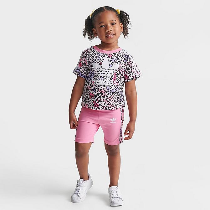 GIRLS' LITTLE KIDS' ADIDAS ORIGINALS ANIMAL PRINT T-SHIRT AND BIKE SHORTS SET