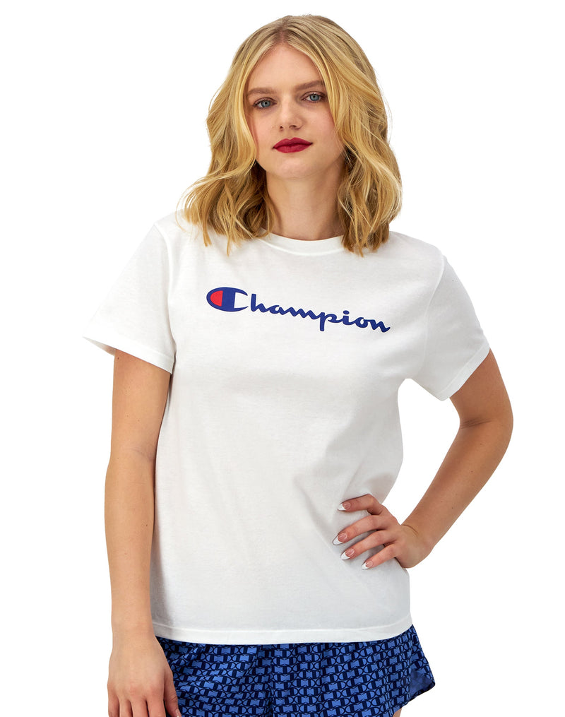 Women's Champion Classic T-Shirt, Script Logo White