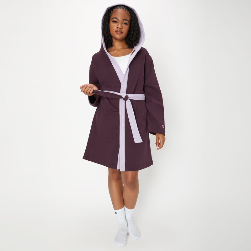 Women's Champion Hooded Robe, Color Blocked Rock On Purple/Morning Dew Purple