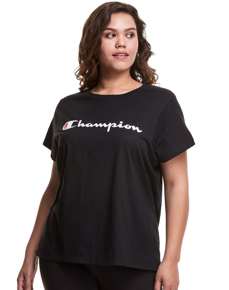 Women's Champion Classic T-Shirt, Script Logo (Plus Size) Black