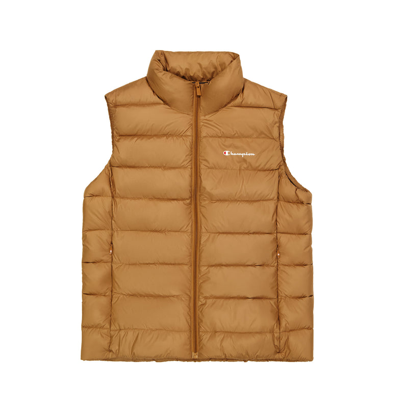 Women's Champion Puffer Vest, Classic Script Logo Tobacco Brown