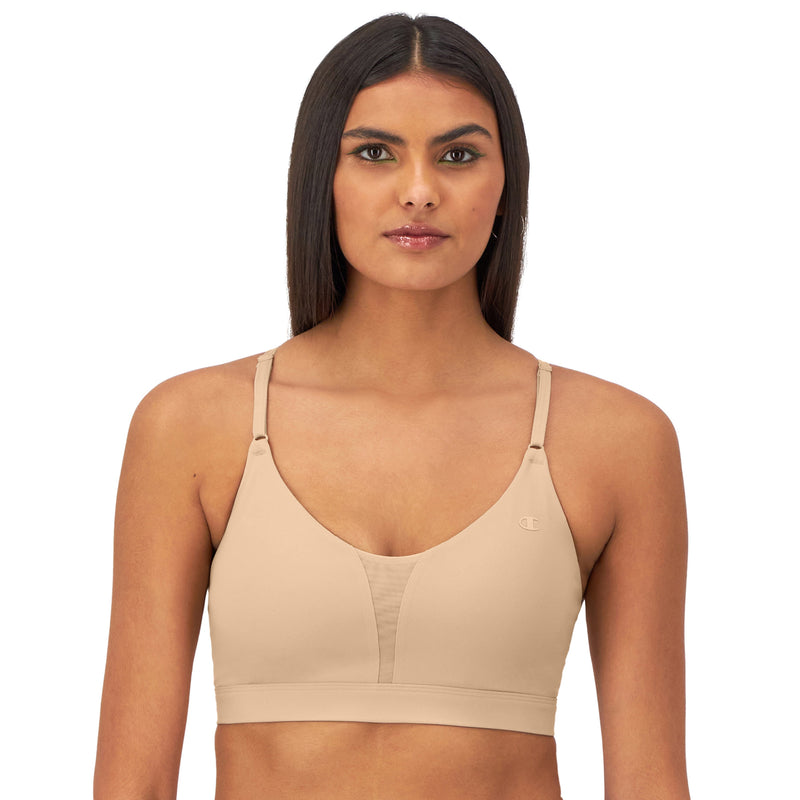 Women's Champion Soft Touch Sports Bra, C Logo Champagne Frost