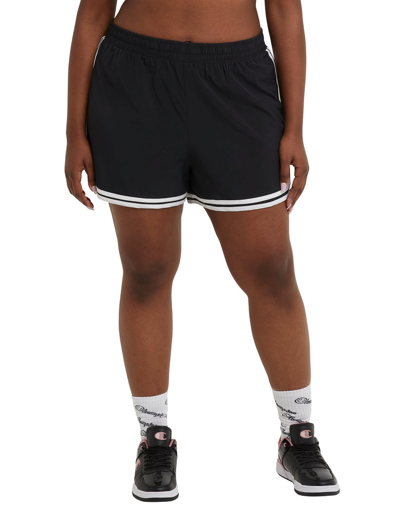 Women's Champion Varsity Shorts, C Logo, 3.5" (Plus Size) Black