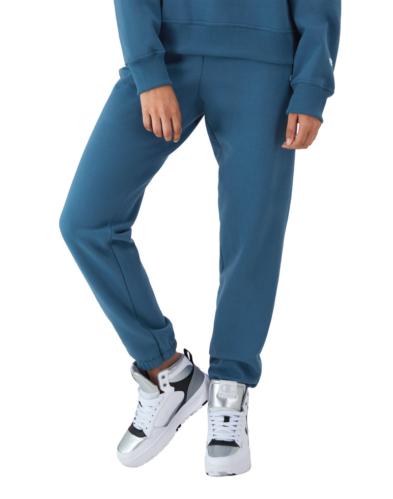 Women's Champion Powerblend Oversized Sweatpants, C Logo, 29" Twilight Teal/White