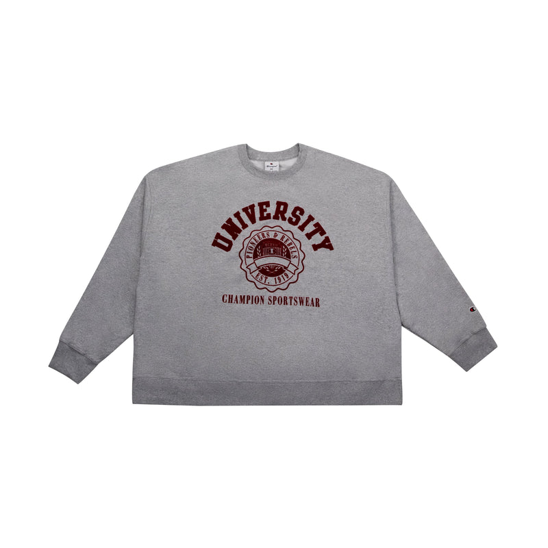 Women's Champion Powerblend Crewneck Sweatshirt, University Sportswear Graphic (Plus Size) Oxford Grey