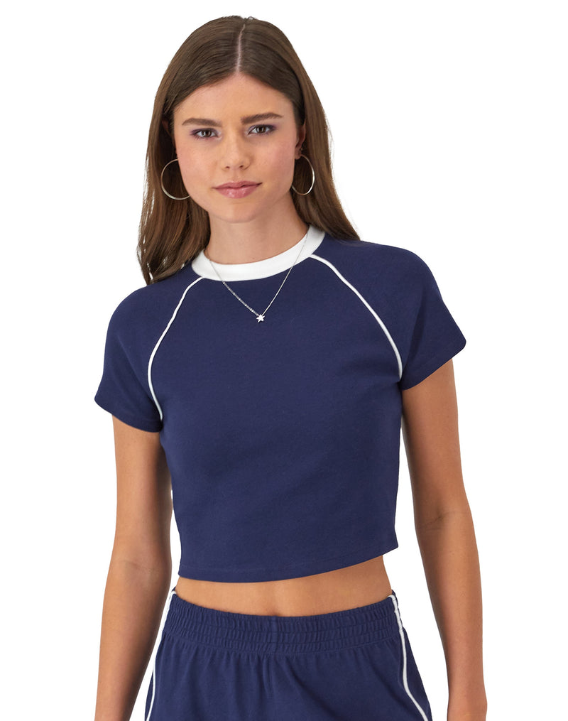 Women's Champion Riley Ringer T-Shirt, Ribbed Dark Night Blue/White