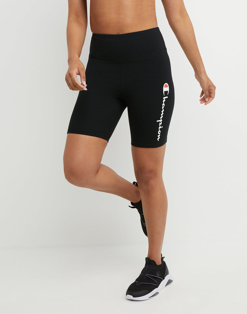 Women's Champion Authentic Bike Shorts, Script Logo, 7" Black