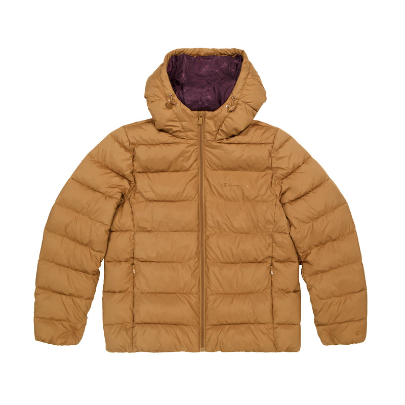 Women's Champion Puffer Jacket, Classic Script Logo Tobacco Brown