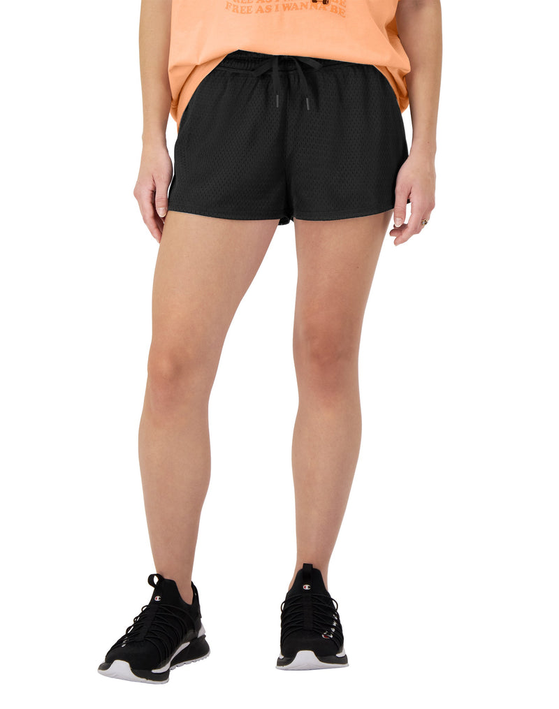 Women's Champion Mesh Shorts, C Logo, 2.5" Black