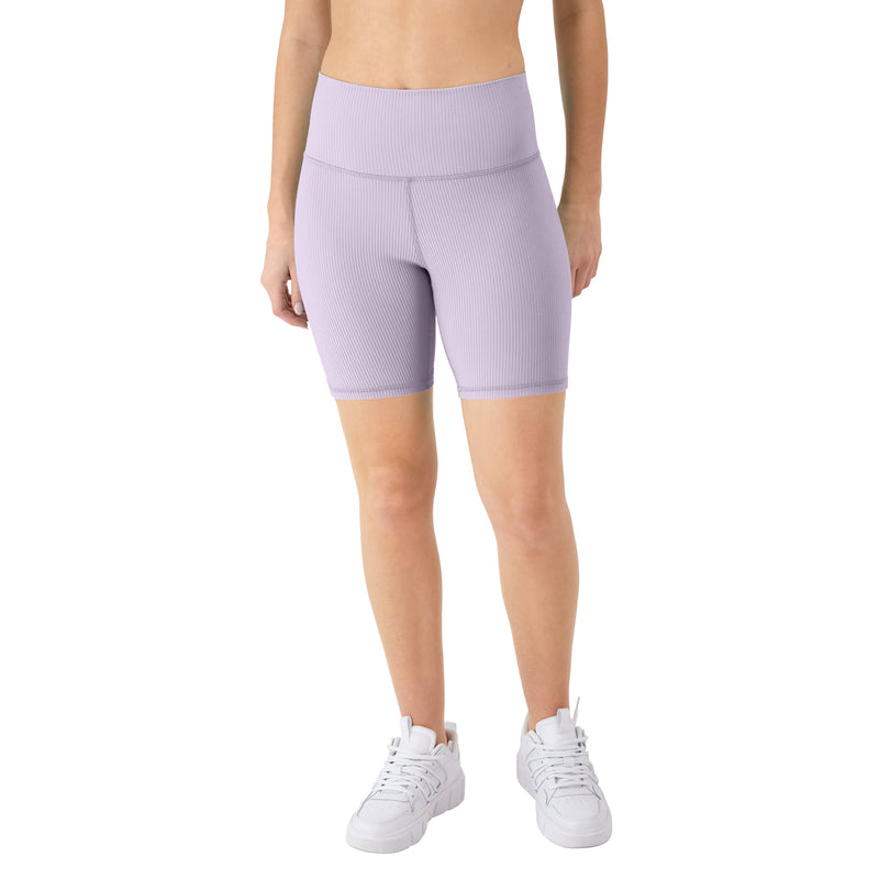 Women's Champion Soft Touch Bike Shorts, Ribbed, C Logo, 7" Morning Dew Purple