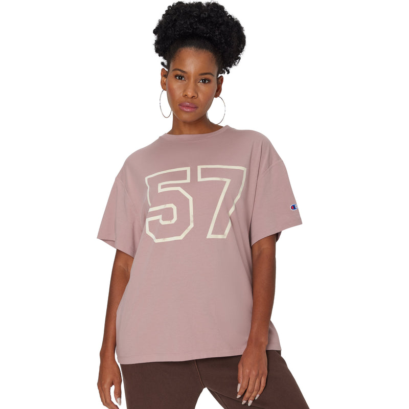 Women's Champion Graphic Stadium T-Shirt, 57 Washed Rose Quartz