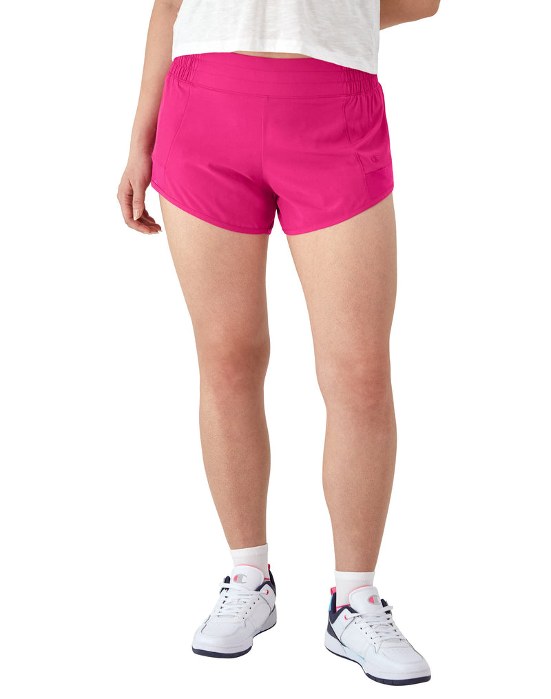 Women's Champion Sport Shorts, C Logo, 4" Fantastic Fuchsia