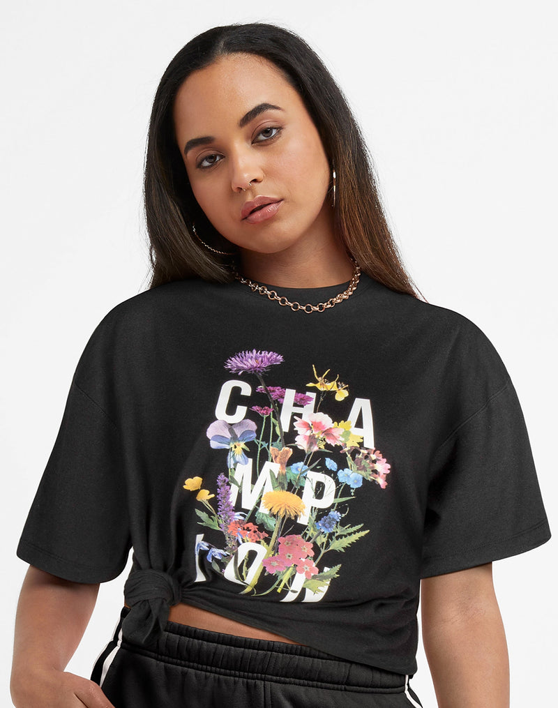 Women's Champion Oversized Jersey T-Shirt, Floral Graphic Black