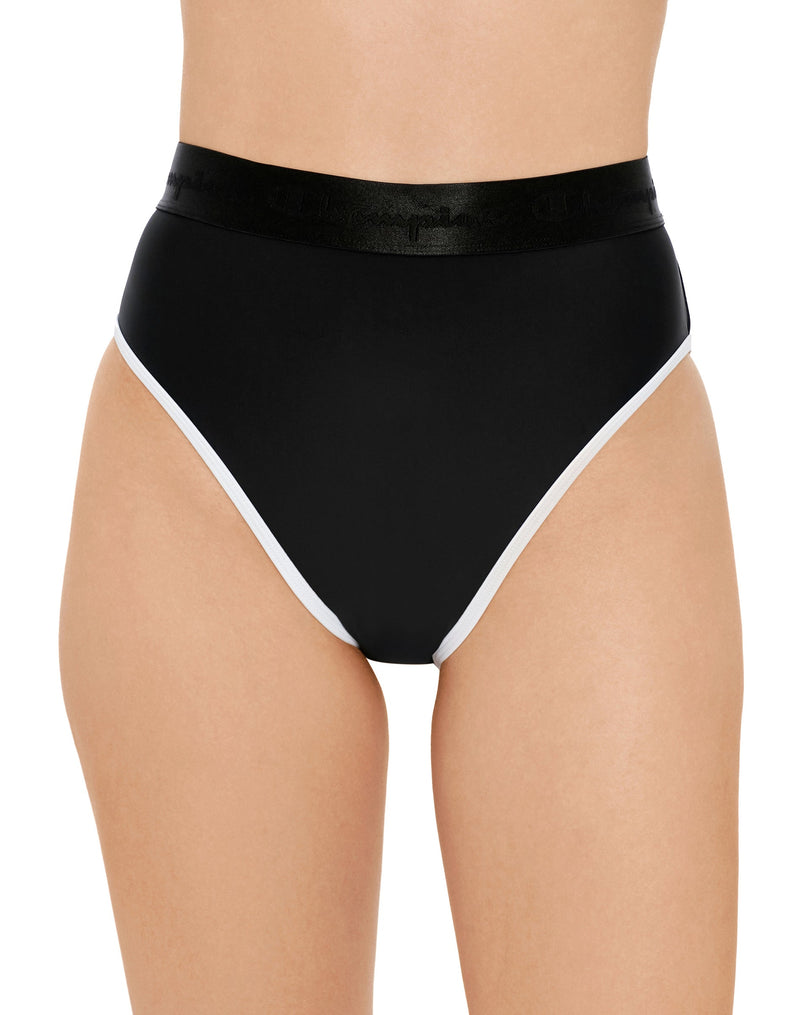 Women's Champion High-Waisted Bathing Suit Bottom, Script Logo Black