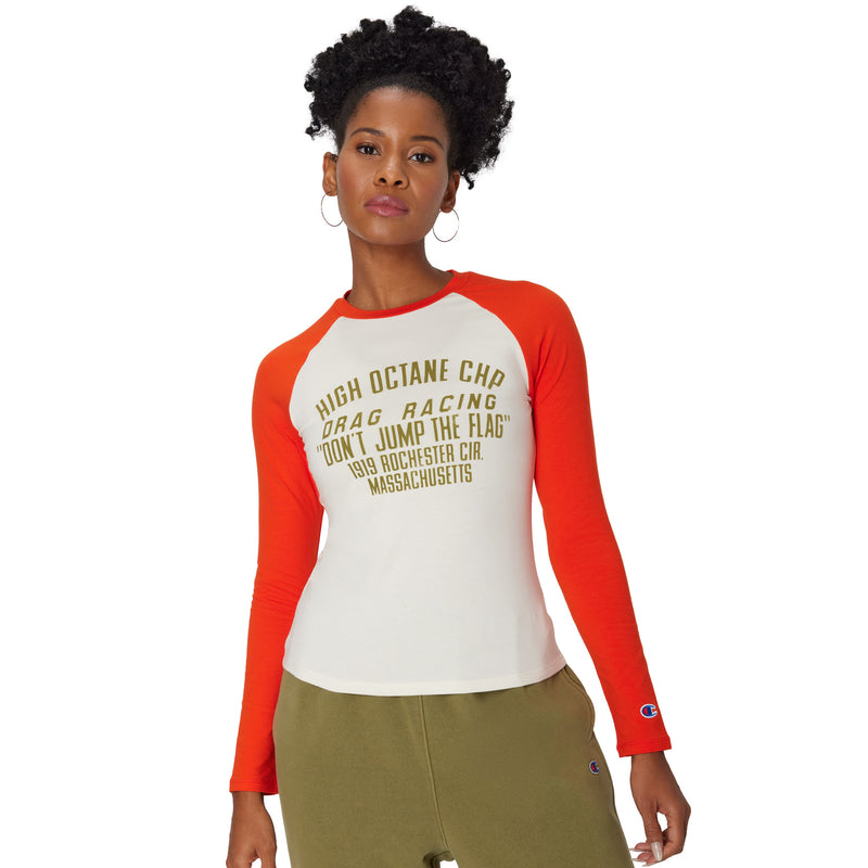 Women's Champion Graphic Long-Sleeve T-Shirt, High Octane Natural/Spicy Orange