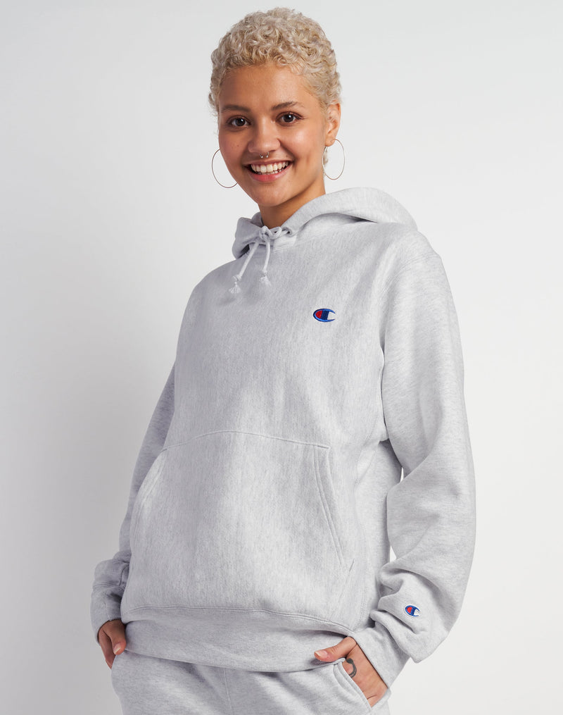 Women's Champion Reverse Weave Oversized Hoodie, C logo Silver Grey