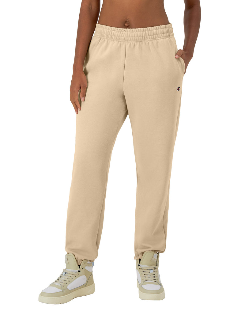 Women's Champion Powerblend Oversized Sweatpants, C Logo, 29" Champagne Frost