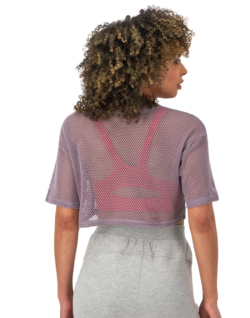 Women's Champion Mesh Shirt, Cropped, C Logo Frosted Plum