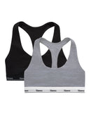 Hanes Originals Racerback Bralette, Breathable Stretch Cotton, 2-Pack Black/Concrete Heather