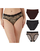 Maidenform Everyday Luxe Stretch Micro High Leg, 3-Pack Just Brown Lace/Black Tonal Animal Allure