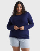 Hanes Women's Long Sleeve Scoop Neck Cotton T-Shirt (Plus Size) Navy