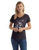 Hanes Women's V-Neck Graphic T-Shirt, Beach Floral Cascade Cascade/Black