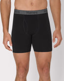 Hanes Stay Dry Pouch Men's Cotton Stretch Boxer Brief Underwear, Black, 3-Pack Assorted