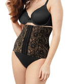 Maidenform Firm-Control Lace Waist Cincher Shapewear Black W/Body Beige Lining