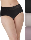 Bali Modern Seamless Lace Trim Brief Underwear, 3-Pack Black/Evening Blush/Smokey Purple Mauve