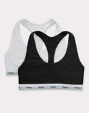 Hanes Originals Racerback Bralette, Breathable Stretch Cotton, 2-Pack Black/White