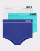 Hanes Originals Women's Underwear Seamless Rib Boyfit Panties, 3-Pack Indigo/Teal/White