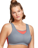 Glamorise Full Figure Plus Size Elite Performance No-Bounce Wirefree Cami Sports Bra Grey/Coral