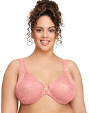 Glamorise Full Figure Plus Size WonderWire Front Close Stretch Lace Bra Apricot