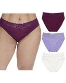 Maidenform Perfect Fit Stretch Lace High Leg Underwear, 3-Pack Autumn Orchid/Salty Purple/White